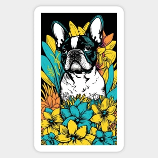 French Bulldog Vibrant Tropical Flower Tall Retro Vintage Digital Pop Art Portrait 2 Sticker